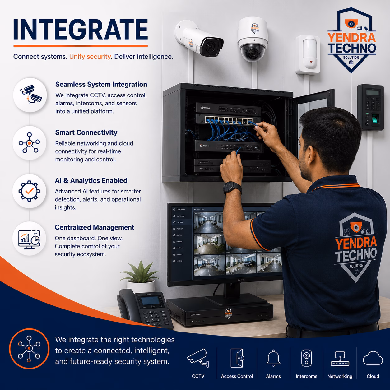 Technician installing and commissioning CCTV equipment