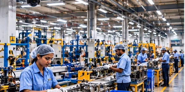 Factory production floor monitored by CCTV cameras