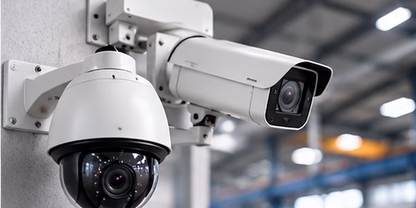 Dome and bullet CCTV cameras used in factory surveillance