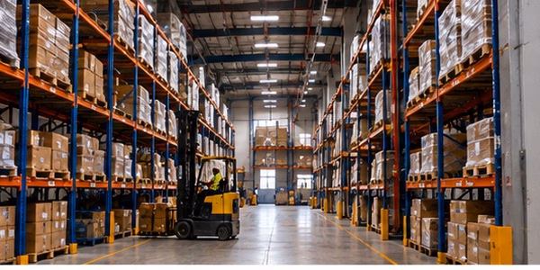 Factory warehouse aisles and racking