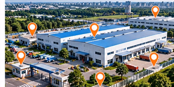 Location pin marking CCTV camera placement on a factory floor