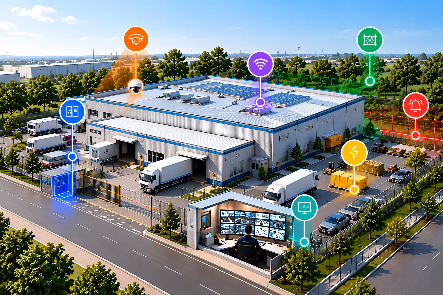 Factory protected by an integrated security system