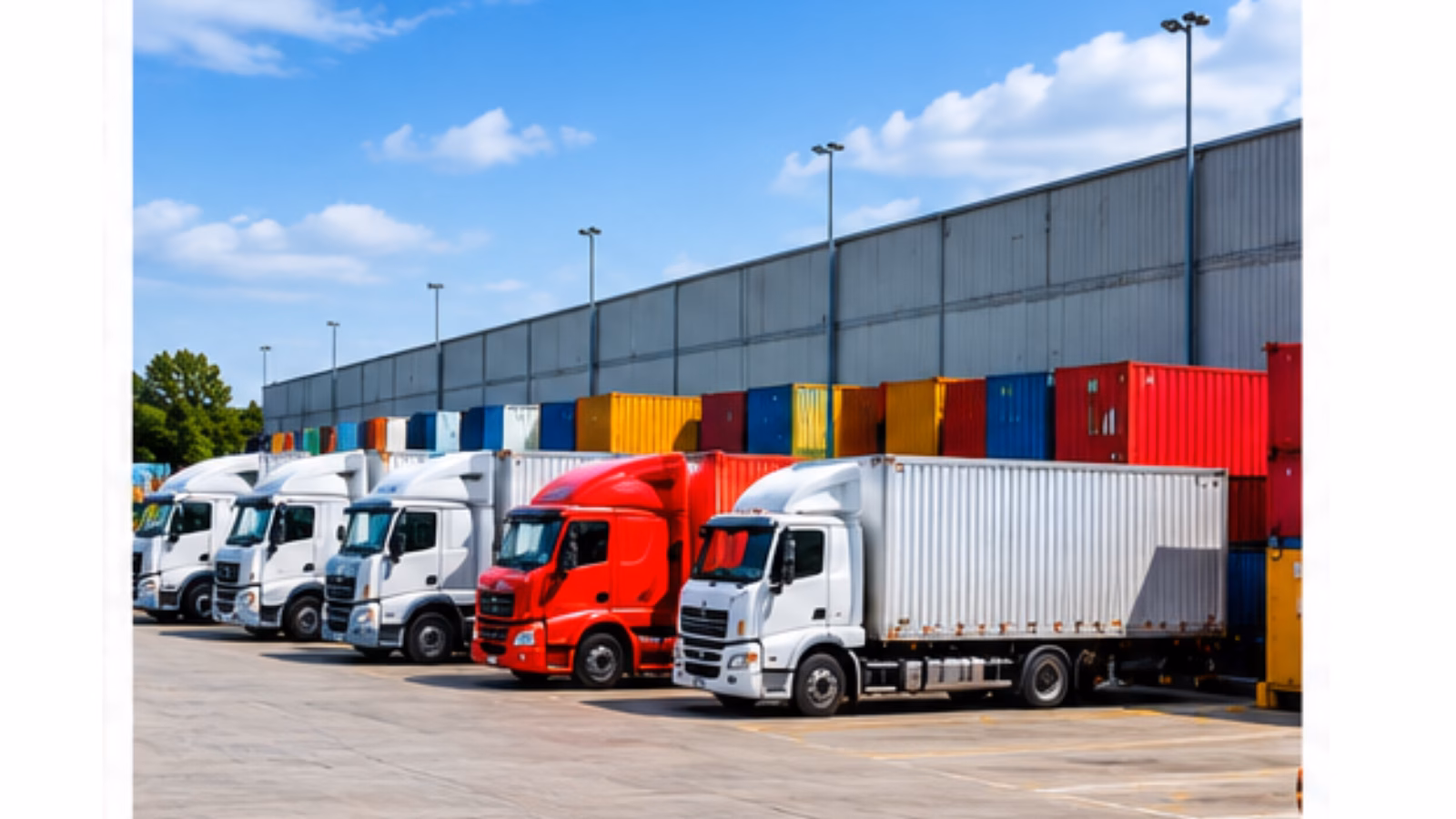 Warehouse yard with trucks and fleet parking