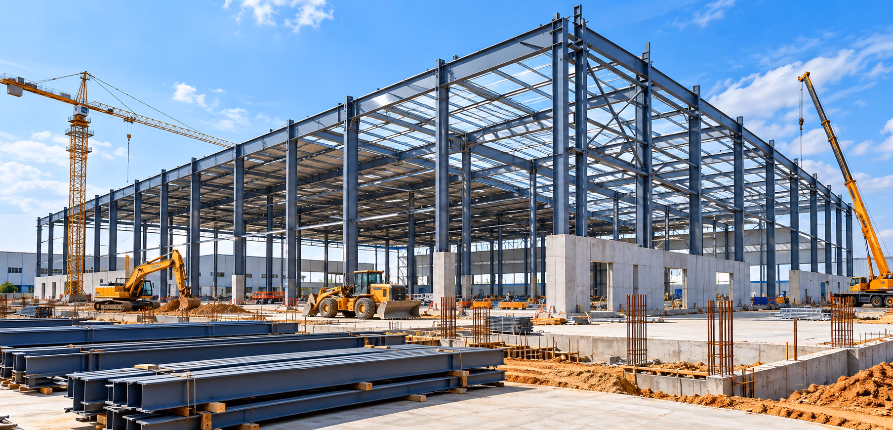 Factory expansion with a new building under construction