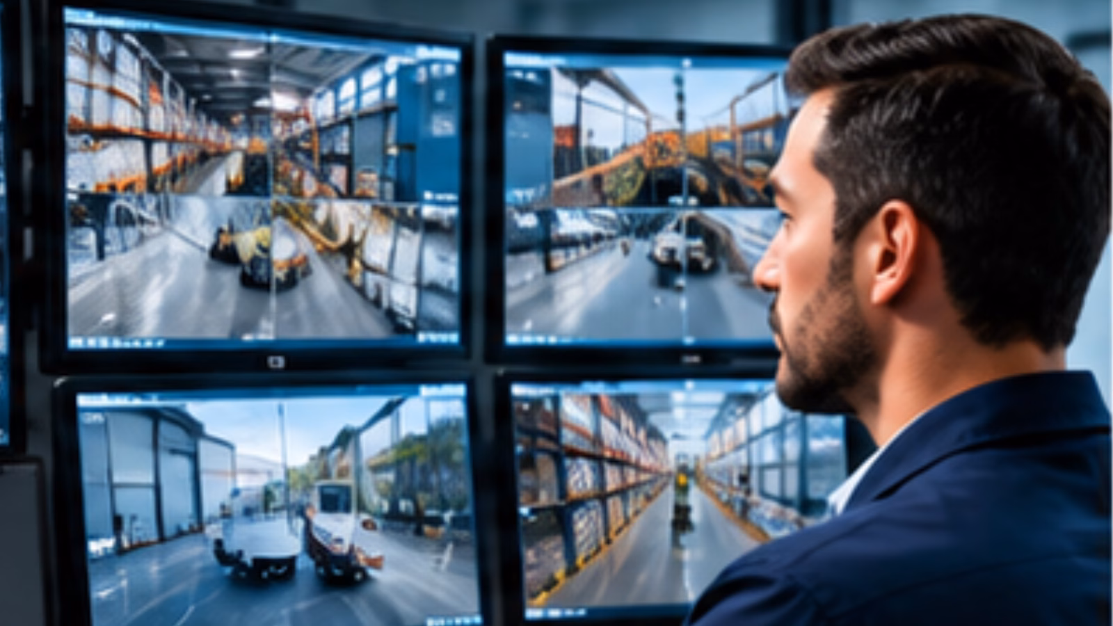 Operator reviewing recorded warehouse CCTV footage