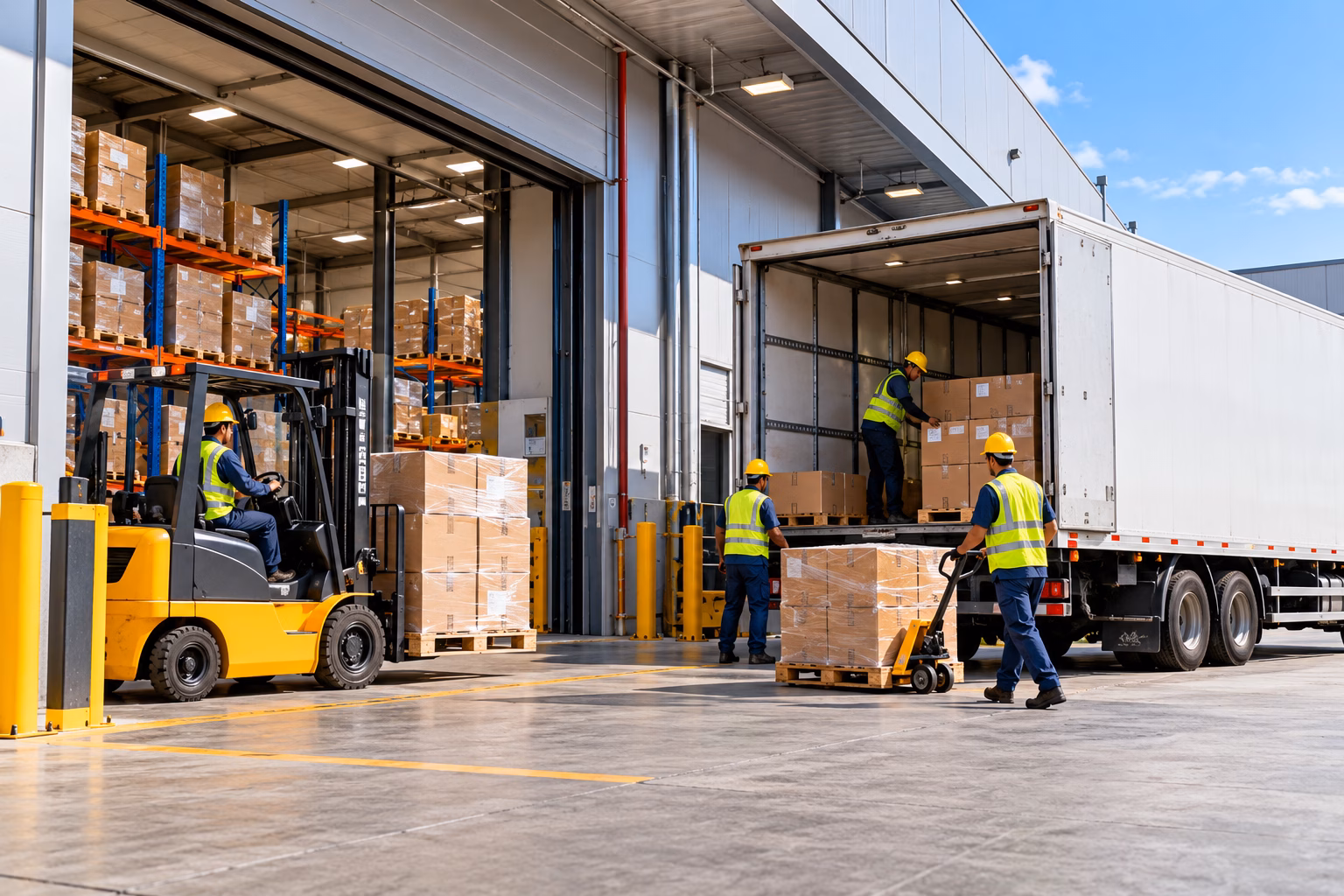 Goods being loaded at a warehouse loading dock