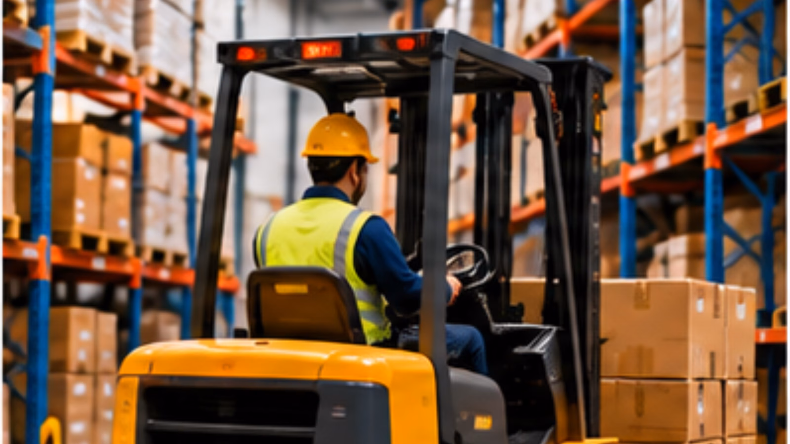Forklift and goods movement followed by warehouse CCTV